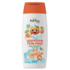 EKO LINE Kids šampūns-želeja-putas 3in1 bērniem 3+ g.v., persiks, 250ml cena un informācija | Šampūni | 220.lv