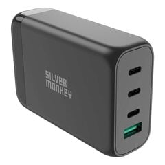 Tīkla lādētājs ar barošanas kabeli, Silver Monkey SMA1521, GaN 130 W., 3 x USB-C, PD, USB-A, QC 3.0, melns cena un informācija | Lādētāji-akumulatori (Power bank) | 220.lv