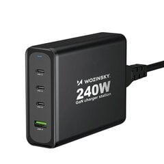 Tīkla lādētājs, Wozinsky WGCSB1, GaN, 240 W., USB-A, 3x USB-C, melns cena un informācija | Lādētāji-akumulatori (Power bank) | 220.lv