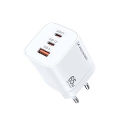 Сетевое зарядное устройство, Wozinsky CGWCW1, GaN 65 Вт, 100-240 В, USB-A, 2x USB-C, белый цена и информация | Зарядные устройства Power bank | 220.lv