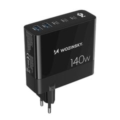 Сетевое зарядное устройство, Wozinsky CGWCB1, 100-240 В, GaN 140 Вт, 3x USB-C, 2x USB-A, черный цена и информация | Зарядные устройства Power bank | 220.lv