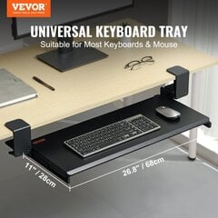 Izvelkams tastatūras statīvs zem galda Vevor, 680 x 280 mm cena un informācija | Klaviatūras | 220.lv