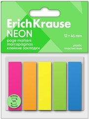 Пластиковые индексы-маркеры Neon, ErichKrause, 12х45мм, 5 неоновых сп. х 25 листов цена и информация | Канцелярия | 220.lv