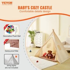 Bērnu Teepee teltis Vevor, 1180x1430x1180mm cena un informācija | Bērnu rotaļu laukumi, mājiņas | 220.lv