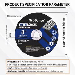 Отрезной диск 3-дюймовый 75-миллиметровый, шлифовальные диски для угловой шлифовальной машины, 10 шт. цена и информация | Механические инструменты | 220.lv
