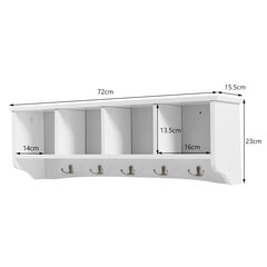 Costway sienas ieejas skapis ar 4 glabāšanas vienībām un 5 dubultiem āķiem modernas dekoratīvas mēbeles 72 x 15 x 23 cm balts cena un informācija | Somas videokamerām | 220.lv