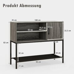 Costway bāra skapis ar vīna plauktiem un plauktiem Koka konsoles galds ar metāla rāmi ēdamistabai 100 x 35 x 83 cm pelēks cena un informācija | Skapīši viesistabai | 220.lv