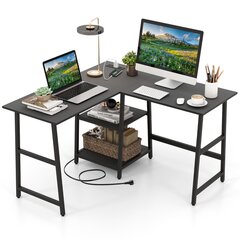 Costway rakstāmgalds L formas stūra rakstāmgalds ar ligzdām un amp; USB porti 120 x 120 x 75 cm melni cena un informācija | Datorgaldi, rakstāmgaldi, biroja galdi | 220.lv