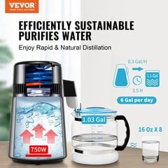 Ūdens destilators Vevor, 750W, 1 L/h, 4L, sudraba cena un informācija | Ūdens attīrīšanas sistēmas un filtri | 220.lv