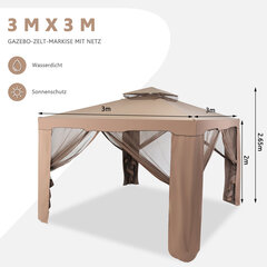 Costway dārza paviljons dārza telts kempinga ballīšu telts ar 4 sānu sienām 300 x 300 x 265 cm brūna cena un informācija | Dārza nojumes un lapenes | 220.lv