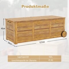 Costway 182L koka dārza kaste uz riteņiem ar ūdensnecaurlaidīgu iekšējo maisu un rokturi 127 x 50 x 45 cm cena un informācija | Dārza mājiņas, šķūņi, malkas nojumes | 220.lv