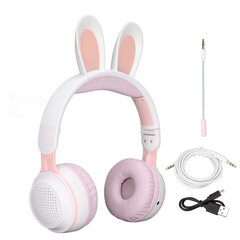 Rabbit Ear Bluetooth 5.0 austiņas, salokāmas bērnu bezvadu austiņas ar LED krāsu apgaismojumu datoram planšetdatoram tiešsaistes mācīšanās White Pink cena un informācija | Austiņas | 220.lv