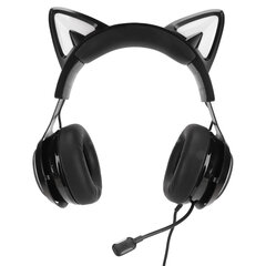 Spēļu austiņas 8 krāsu gaismas efekti 3 skaņas režīmi 3,5 mm USB Cat Ear PC spēļu austiņas, melnas cena un informācija | Austiņas | 220.lv