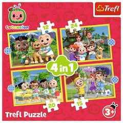 Cocomelon Puzzle 4in1 Iepazīsties ar varoņiem Trefl 3+ cena un informācija | Puzles, 3D puzles | 220.lv