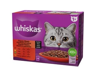 Whiskas 12-paka pieaugušiem kaķiem, gaļas komplekts, 12 x 85 g x 4 gab. cena un informācija | Konservi kaķiem | 220.lv