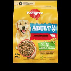 Pedigree suņiem, ar liellopu gaļu un dārzeņiem, 2,6 kg x 3 gab. cena un informācija | Sausā barība suņiem | 220.lv