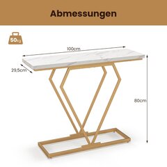 Costway konsoles galds, ieejas galds, šaurs gaiteņa galds ar marmora izskatu, sānu galds viesistabai 100 x 29,5 x 80 cm cena un informācija | Konsoles galdiņi | 220.lv