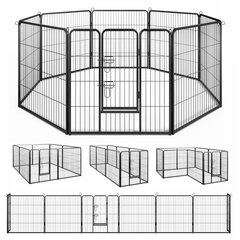 Costway kucēnu skrējiens 80 cm augsts, 8 daļās salokāms āra nožogojums suņu manēža metāla melna цена и информация | Товары для безопасности детей дома | 220.lv