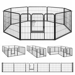 Costway kucēnu skrējiens 60 cm augsts 8 daļās salokāms āra nožogojuma suņu manēža no metāla melna cena un informācija | Bērnu drošības preces | 220.lv