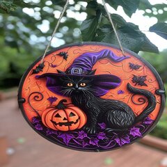 Koka Halloween Katu kāju pilsētas dekoracija Bar Wall Hanging Doorplate цена и информация | Свечи на кладбище | 220.lv