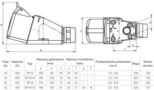 Фиксированная розетка 16A 400V 4p - Tarel цена и информация | Электрические выключатели, розетки | 220.lv