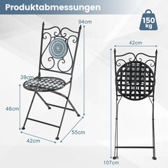 Costway 2 dārza krēslu komplekts ar metāla rāmi mozaīkas saliekamie krēsli terases krēsli 55 x 42 x 94 cm cena un informācija | Dārza krēsli | 220.lv