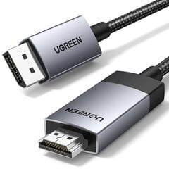 Ugreen DP119 25491 DisplayPort uz HDMI 4K 60Hz kabelis 3 m — pelēks cena un informācija | Savienotājkabeļi | 220.lv