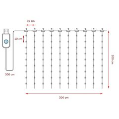 Garlianda-aizkars ar tālvadības pulti un āķiem BlitzTop, 3×2 m, 200 LED, silti balts cena un informācija | Ziemassvētku lampiņas, LED virtenes | 220.lv