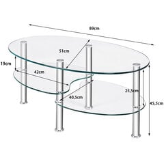 Costway 3 līmeņu stikla galds ar modernu ovālu dizainu, caurspīdīgs trīs līmeņu plaukts цена и информация | Журнальные столики | 220.lv
