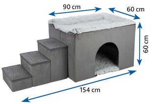 Hārvija ala ar pakāpieniem, 154 × 60 × 60 cm, pelēka/baltmelna cena un informācija | Gultas | 220.lv