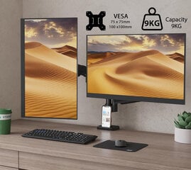 Stiprinājums diviem monitoriem BONTEC GDM7504, 13-32'', līdz 9 kg, VESA 75x100 cena un informācija | Monitora turētāji | 220.lv