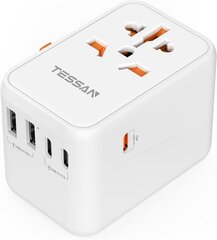 Туристический адаптер TESSAN 636DV 65 Вт, 2 USB, 3 USB C, белый цена и информация | Кабели и провода | 220.lv