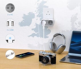 TESSAN TS-321-UK kontaktdakšu adapteris, 4-in-1 UK kontaktdakša, ar 2 kontaktligzdām un 2 USB savienojumiem cena un informācija | Kabeļi un vadi | 220.lv