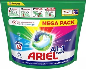 Ariel Color Washing kapsulas, 63 gab. x 2 iepak. cena un informācija | Veļas mazgāšanas līdzekļi | 220.lv