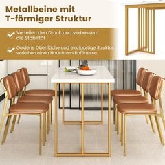 Costway ēdamistabas galds koka 160 x 60 cm taisnstūra virtuves galds ar marmora izskatu un metāla kājām balts + zelts cena un informācija | Virtuves komplekti | 220.lv