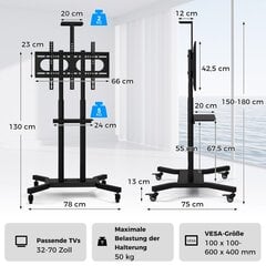 Costway mobilās TV statīvs 32-70 collu televizoriem līdz 50 kg Regulējami TV ratiņi ar kameras plauktu cena un informācija | TV galdiņi | 220.lv