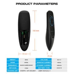 CP G10BTS Universāla Smart TV Air Mouse - Bluetooth / IR Pults Balss Asistents & Giroskops Melna cena un informācija | Televizoru un Smart TV aksesuāri | 220.lv