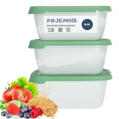 3 pārtikas uzglabāšanas trauku komplekts 900ml gaiši zaļš цена и информация | Посуда для хранения еды | 220.lv