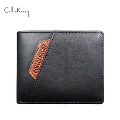 Vīriešu maks Cattlehide Card Bag Short Silver Bag Multi Card Slots Wallet Melns cena un informācija | Vīriešu maki, karšu maki | 220.lv