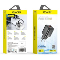 Сетевая зарядка Awei PD66-EU GaN 35W USB-A/USB-C черная цена и информация | Зарядные устройства для телефонов | 220.lv