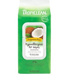 Salvetes Tropiclean Hypoallergenic Wipes, 100 gab. cena un informācija | Kosmētiskie līdzekļi dzīvniekiem | 220.lv