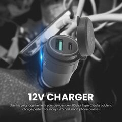 Motocikla ūdensizturīgs ātrā lādētājs ar USB Type-C portu 12V/24V Qc3.0 strāvas adaptera Din spraudņa ligzda melnā krāsā cena un informācija | Akumulatori, lādētāji un piederumi | 220.lv