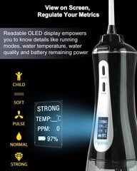 MySmile jaudīgs bezvadu 350 ml ūdens flosser pārnēsājams OLED displeja zobu mutes dobuma irigators ar 5 spiediena režīmiem, 8 maināmi strūklas uzgaļi un uzglabāšanas soma цена и информация | Средства для интимной гигиены | 220.lv