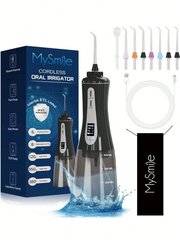 MySmile jaudīgs bezvadu 350 ml ūdens flosser pārnēsājams OLED displeja zobu mutes dobuma irigators ar 5 spiediena režīmiem, 8 maināmi strūklas uzgaļi un uzglabāšanas soma цена и информация | Средства для интимной гигиены | 220.lv