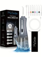 MySmile jaudīgs bezvadu 350 ml ūdens flosser pārnēsājams OLED displeja zobu mutes dobuma irigators ar 5 spiediena režīmiem, 8 maināmi strūklas uzgaļi un uzglabāšanas soma цена и информация | Средства для интимной гигиены | 220.lv