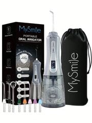 MySmile jaudīgs bezvadu 350 ml ūdens flosser pārnēsājams OLED displeja zobu mutes dobuma irigators ar 5 spiediena režīmiem, 8 maināmi strūklas uzgaļi un uzglabāšanas soma цена и информация | Средства для интимной гигиены | 220.lv