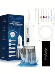 MySmile jaudīgs bezvadu 350 ml ūdens flosser pārnēsājams OLED displeja zobu mutes dobuma irigators ar 5 spiediena režīmiem, 8 maināmi strūklas uzgaļi un uzglabāšanas soma цена и информация | Средства для интимной гигиены | 220.lv