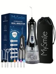 MySmile jaudīgs bezvadu 350 ml ūdens flosser pārnēsājams OLED displeja zobu mutes dobuma irigators ar 5 spiediena režīmiem, 8 maināmi strūklas uzgaļi un uzglabāšanas soma цена и информация | Средства для интимной гигиены | 220.lv