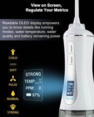 MySmile jaudīgs bezvadu 350 ml ūdens flosser pārnēsājams OLED displeja zobu mutes dobuma irigators ar 5 spiediena režīmiem, 8 maināmi strūklas uzgaļi un uzglabāšanas soma цена и информация | Средства для интимной гигиены | 220.lv