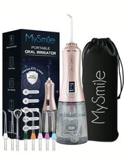 MySmile jaudīgs bezvadu 350 ml ūdens flosser pārnēsājams OLED displeja zobu mutes dobuma irigators ar 5 spiediena režīmiem, 8 maināmi strūklas uzgaļi un uzglabāšanas soma цена и информация | Средства для интимной гигиены | 220.lv